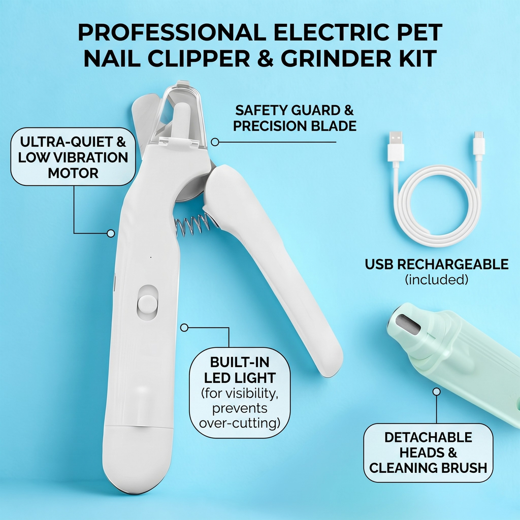White Pet Nail Trimmer Dog Nail Clippers With Light 2 In 1 Nail Clipper And Grinder