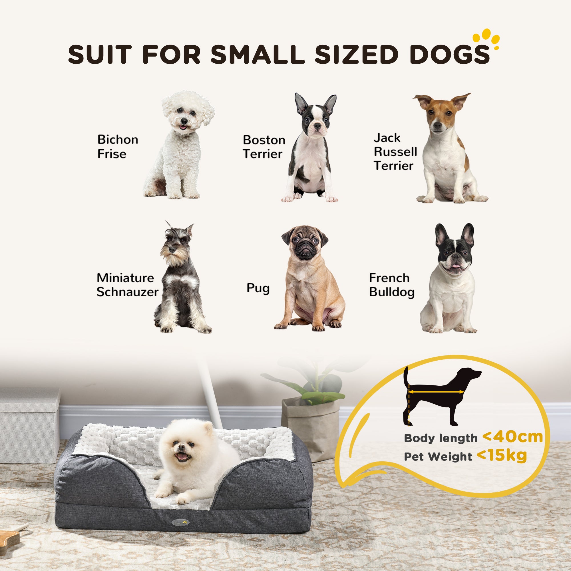Aevvon dog bed size guide for small breed dogs