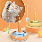 Aevvon interactive cat turntable toy with feather wand
