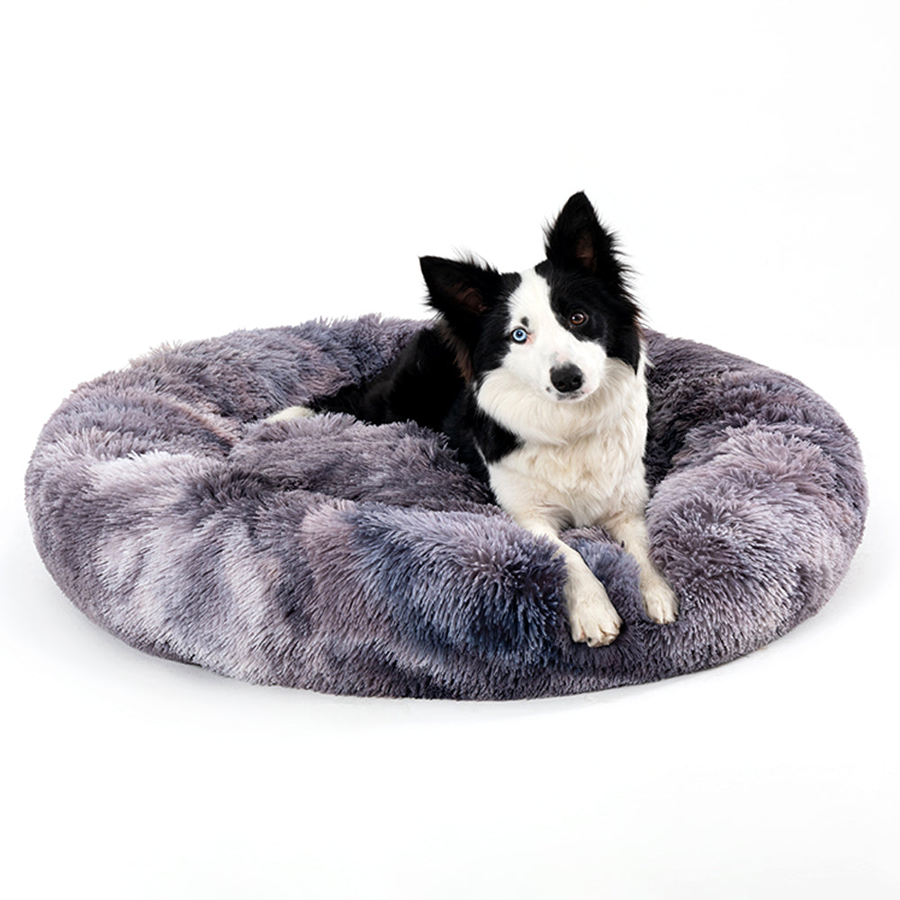 Aevvon calming donut dog bed with long plush fur