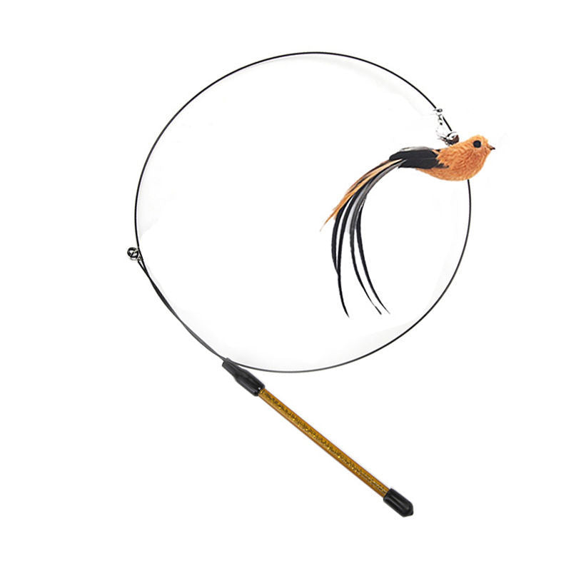 Close-up of the orange bird-shaped feather refill attachment for the Aevvon cat wand toy