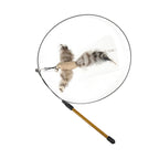 Close-up of the natural feather teaser attachment on the Aevvon cat teaser wand